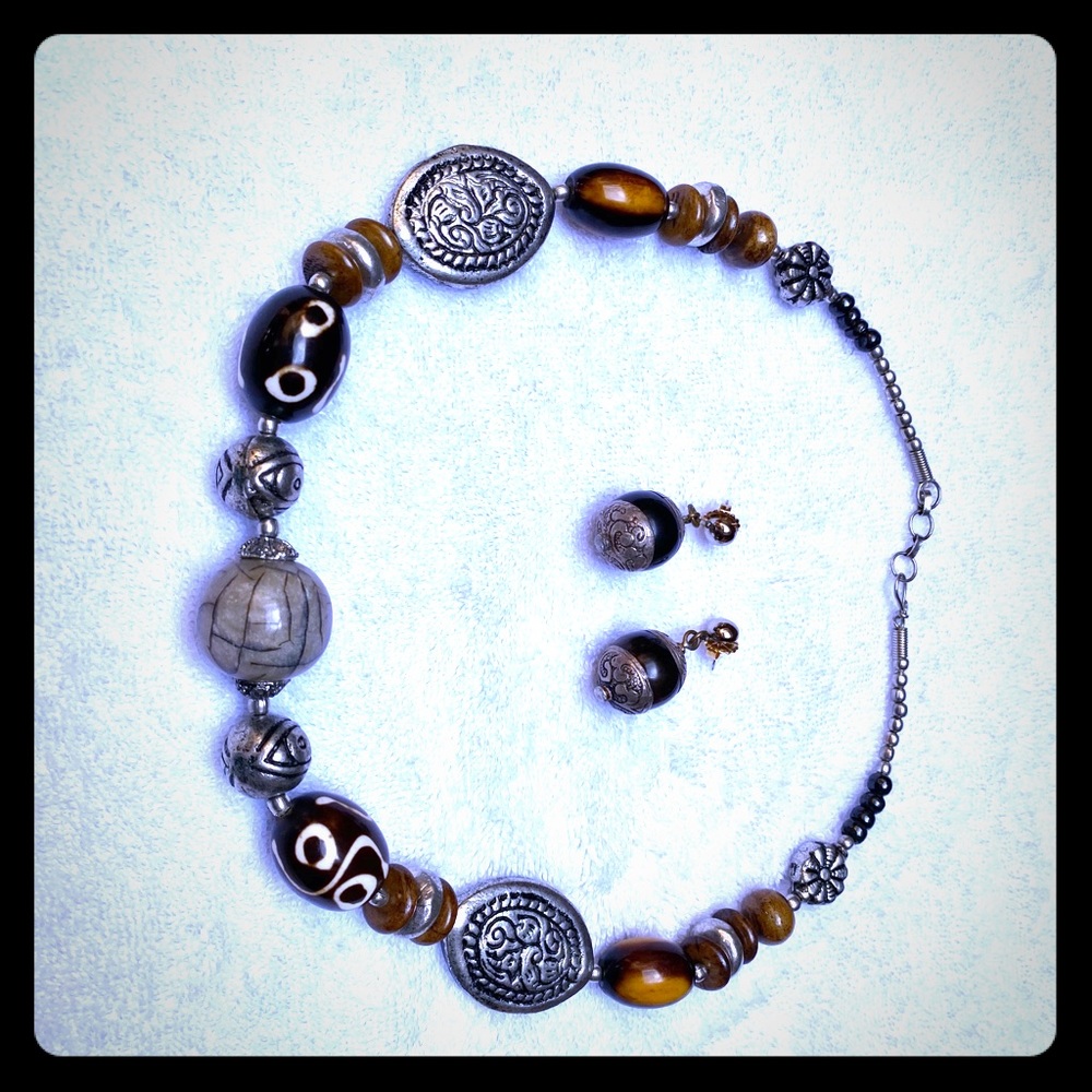 Tribal boho necklace & earring set